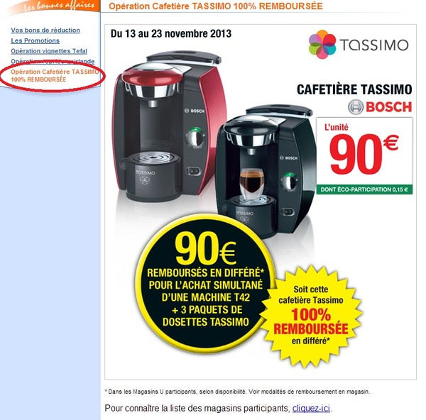 cafetiere tassimo 100 rembourse